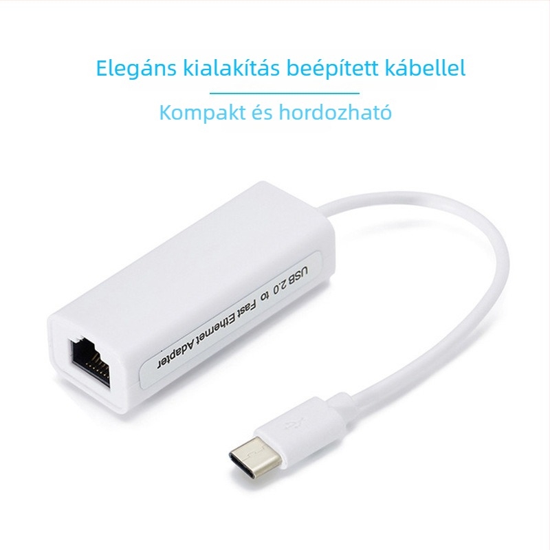 Type-C–RJ45 Ethernet adapter, 100 Mbps, importált chip, MD1, hossz 0.15 m