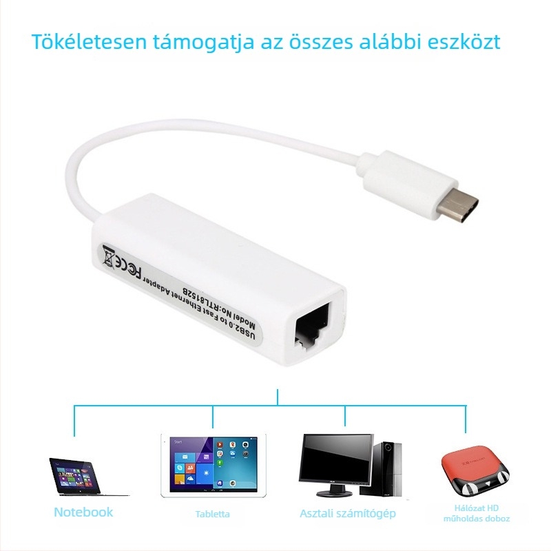 Type-C–RJ45 Ethernet adapter, 100 Mbps, importált chip, MD1, hossz 0.15 m