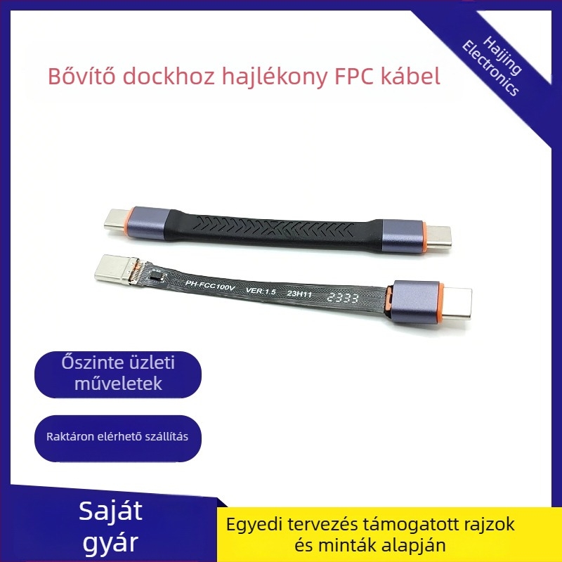 Type-C–ról Type-C-re adapter kábel DP interfeszsel, 40 Gbps, rézmag, 10 cm lapos hajlékony kábel, kettős fejű csatlakozók