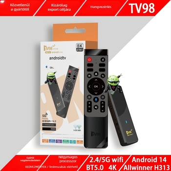 Android 14-es set-top box, quad-core Rockchip processzor, 2 GB RAM, 1080p felbontás, HDMI