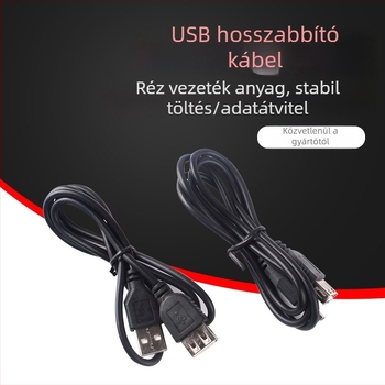 USB 2.0 hosszabbító kábel, USB A férfi– USB A női, rézmag, 80 cm, patch kábel