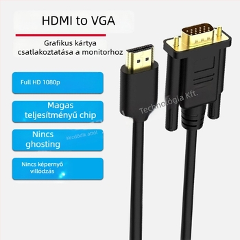 HDMI–VGA kábel 1080P, CM6618 chip, 1,8 m hosszú, VGA interfész