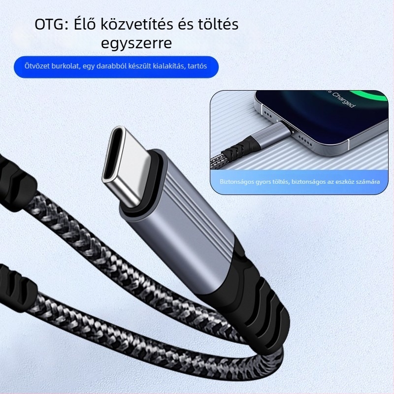 Huiyue Type-C 1-2 adapterkábel, rézmaggal, 2 kimenet hallgatókhoz és töltéshez