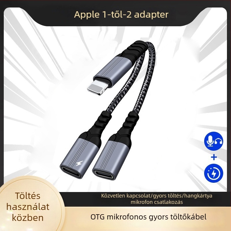 Huiyue Type-C 1-2 adapterkábel, rézmaggal, 2 kimenet hallgatókhoz és töltéshez