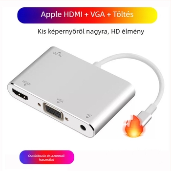 Lightning→HDMI+VGA adapter iPhone-hoz, 7585C modell, 0.8 m hosszúságú, HDMI interfész, 1×3 osztó