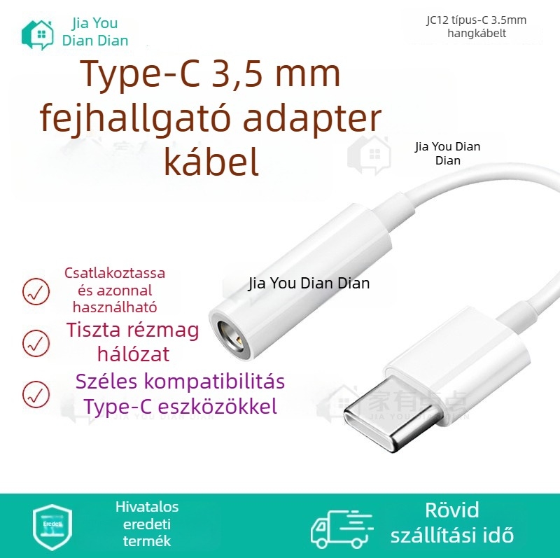 Type-C 3,5 mm adapter kábel, univerzális fejhallgató csatlakozó, JC12, rézmag, 10 cm hosszú, 1:3 osztó