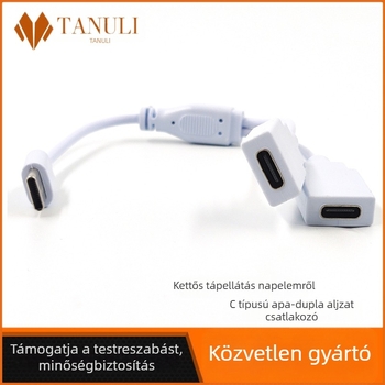 USB-C férfi–két nő USB-C csatlakozós osztókábel, Type-C hosszabbító, 0,25 m, napelemes panelhez