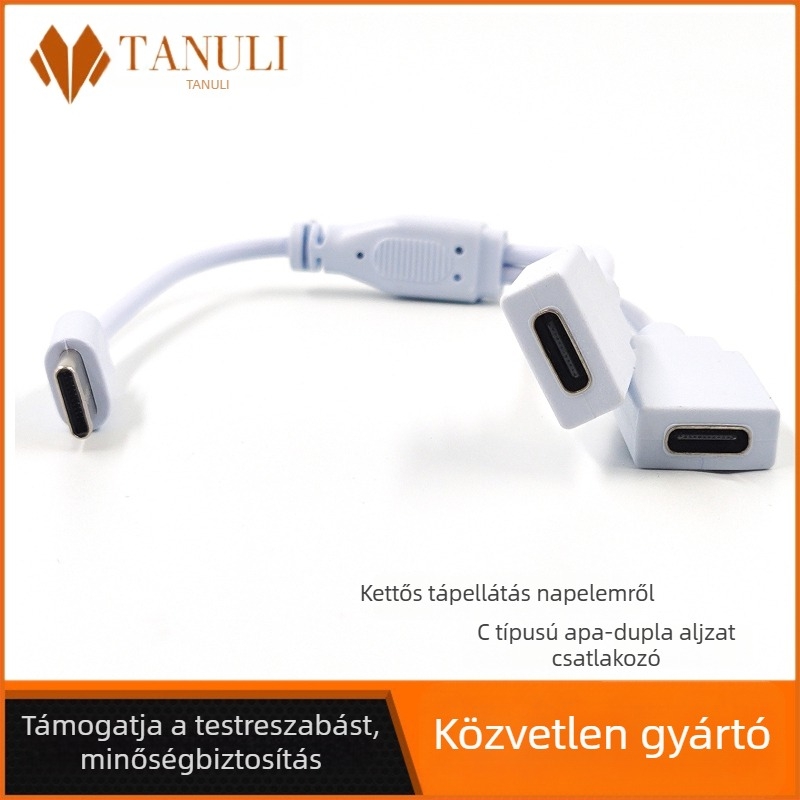 USB-C férfi–két nő USB-C csatlakozós osztókábel, Type-C hosszabbító, 0,25 m, napelemes panelhez