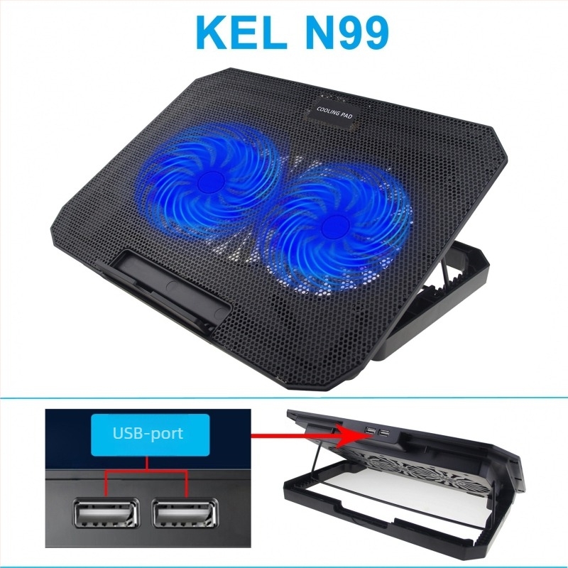 N99 laptophűtő állvány kettős ventilátorokkal, levegő-hűtés, állítható magasság, kompatibilis notebookokkal, ultrabookokkal és PlayBookkal.