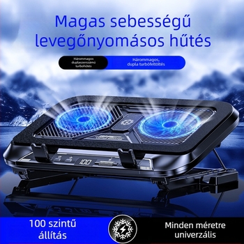 Laptop hűtőalap állítható összecsukható tartóval, 2 ventilátoros félvezető hűtés, PC- és alumínium ötvözetből, 27W, modell Z36c