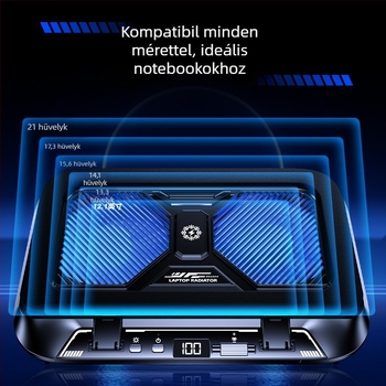 Laptop hűtőalap állítható összecsukható tartóval, 2 ventilátoros félvezető hűtés, PC- és alumínium ötvözetből, 27W, modell Z36c