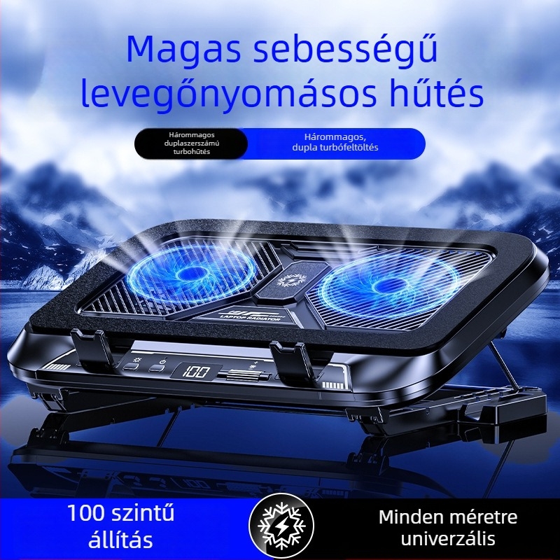 Laptop hűtőalap állítható összecsukható tartóval, 2 ventilátoros félvezető hűtés, PC- és alumínium ötvözetből, 27W, modell Z36c