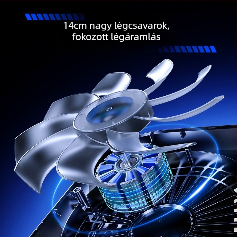 Laptop hűtőalap állítható összecsukható tartóval, 2 ventilátoros félvezető hűtés, PC- és alumínium ötvözetből, 27W, modell Z36c