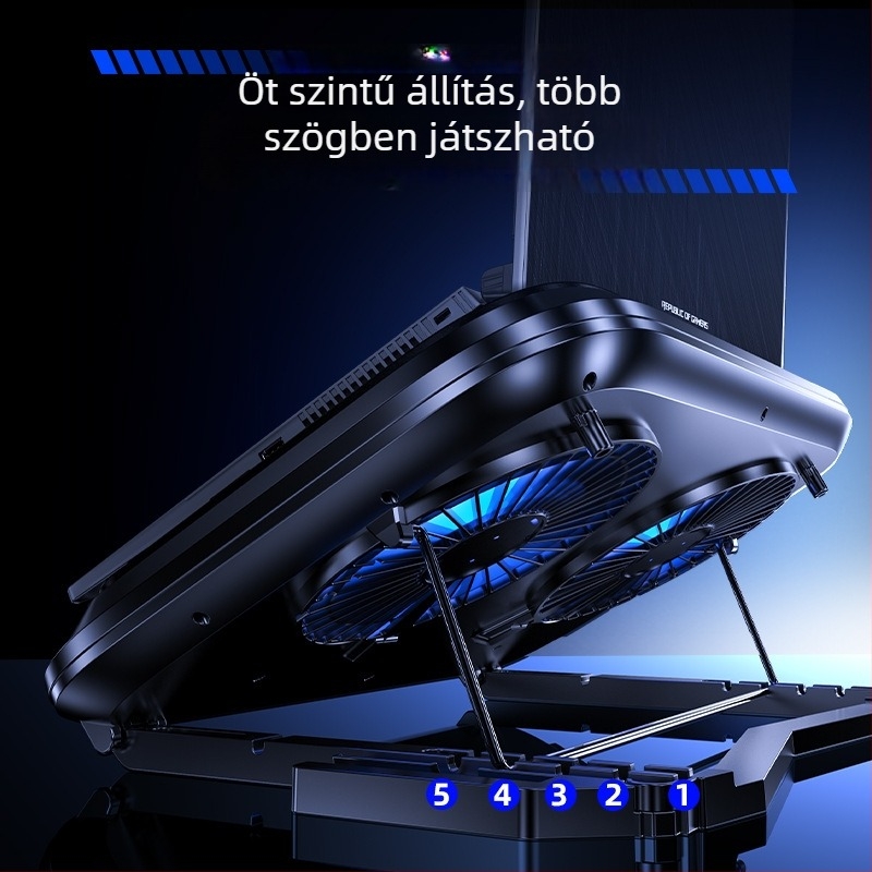 Laptop hűtőalap állítható összecsukható tartóval, 2 ventilátoros félvezető hűtés, PC- és alumínium ötvözetből, 27W, modell Z36c