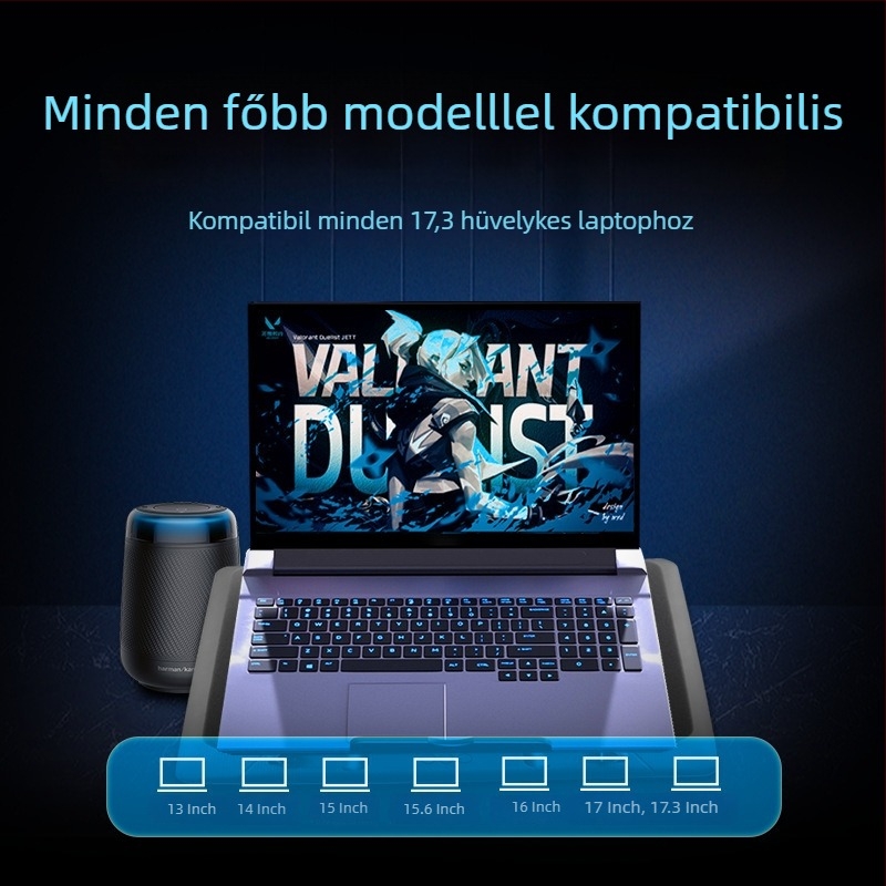Laptop hűtőradiátor kettős ventilátorokkal, állítható magasságú tartóval, csendes működés, műanyag kivitelezés, 1 m USB-kábel