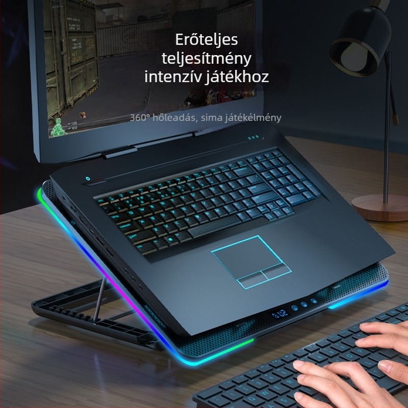 Suo Huang N8RGB Laptop hűtőalap – 8 ventilátor, állítható sebesség, RGB világítás, műanyag burkolat, bevezetés 2024