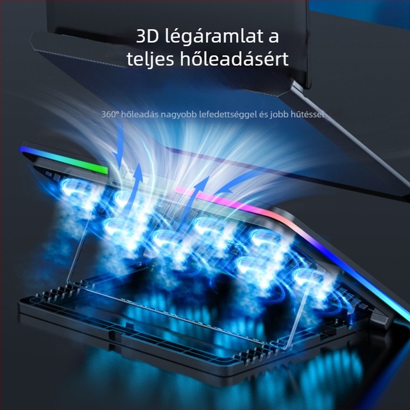 Suo Huang N8RGB Laptop hűtőalap – 8 ventilátor, állítható sebesség, RGB világítás, műanyag burkolat, bevezetés 2024
