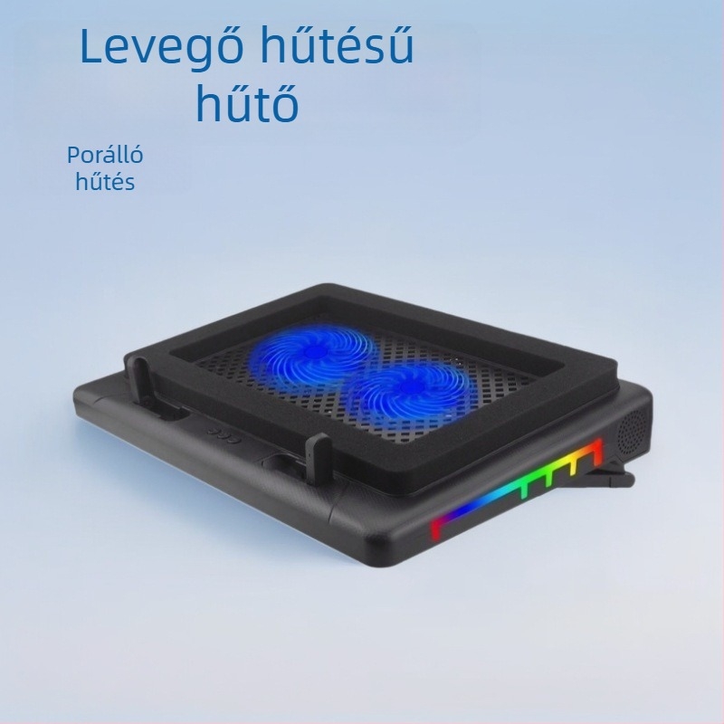S700 laptop hűtőállvány RGB kettős ventilátorokkal, állítható magasság, csendes működés