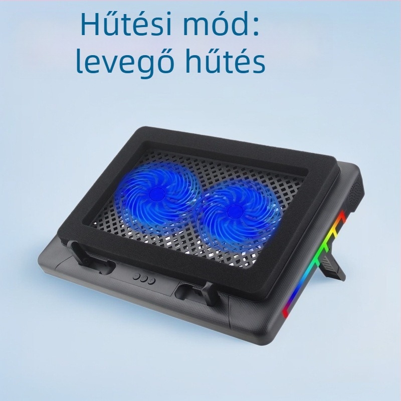S700 laptop hűtőállvány RGB kettős ventilátorokkal, állítható magasság, csendes működés