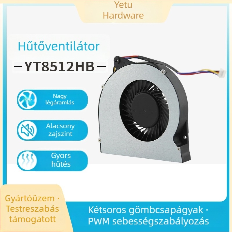 Notebook hűtőventilátor 8512 – rendkívül csendes, 2700 RPM, 36 dB zaj, kettős golyóscsapágy, légáramlásos hűtés