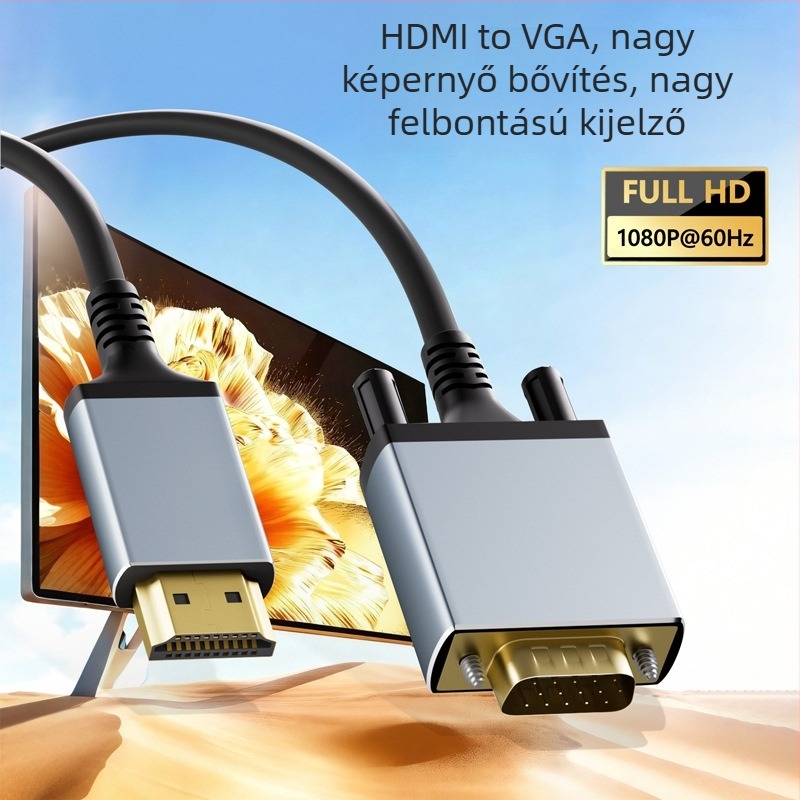 HDMI–VGA adapter kábel, 1080p támogatás, alumínium ötvözet konverter, 1,8 m hosszú, magas minőségű chip, rézmagú kábel, modell CCS-35