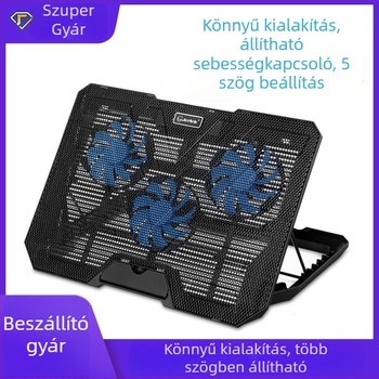 Notebookhűtő S7 három csendes ventilátorral, légáramolásos hűtés, fém háló + ABS