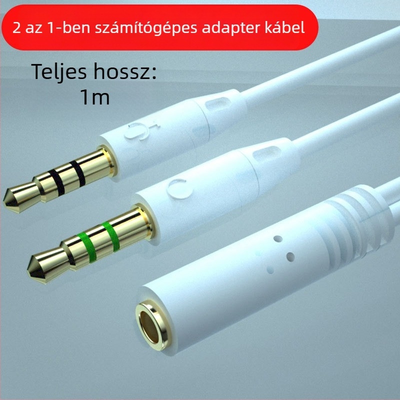 2 az 1-ben headset audio kábel 1-2 splitterrel, rézmaggal, hossz 1 m, audio kimenet