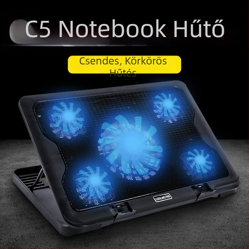 SY-C5 noteszgép hűtőradiátor, 5 ventilátor, levegőhűtés, kompatibilis notebook/ultrabook/PlayBook