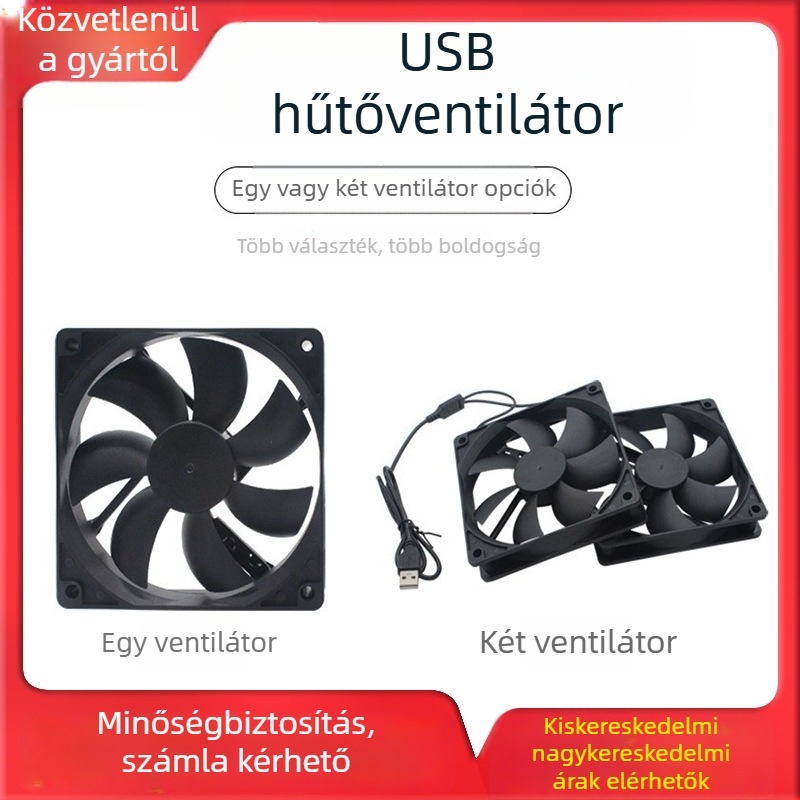 Számítógép ház hűtőventilátora, ABS, olajozott csapágy, csendes, USB interfész testre szabható, levegőhűtés