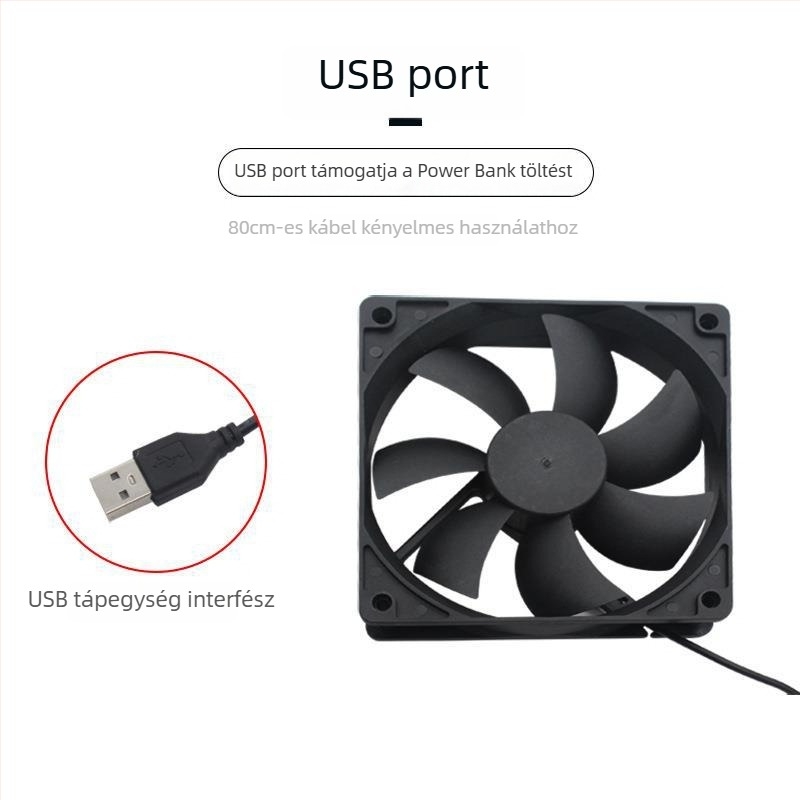 Számítógép ház hűtőventilátora, ABS, olajozott csapágy, csendes, USB interfész testre szabható, levegőhűtés
