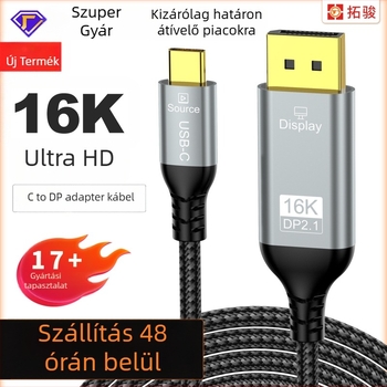 Type-C to DisplayPort adapter kábel telefonos képernyőprojekcióhoz, rézmaggal, 54 Gbps, hossz 1m/2m/3m, modell TJ-A302