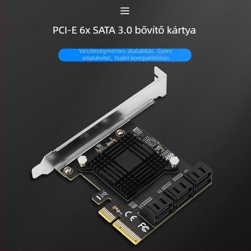 Hatportos PCIe x4 SATA 3.0 bővítő kártya ASM1166 vezérlővel