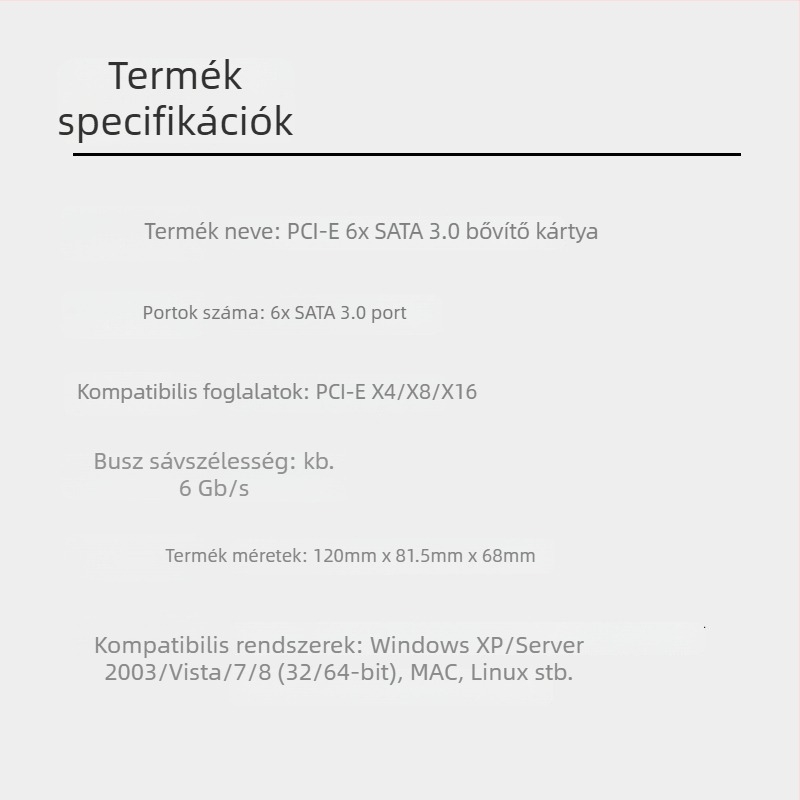 Hatportos PCIe x4 SATA 3.0 bővítő kártya ASM1166 vezérlővel