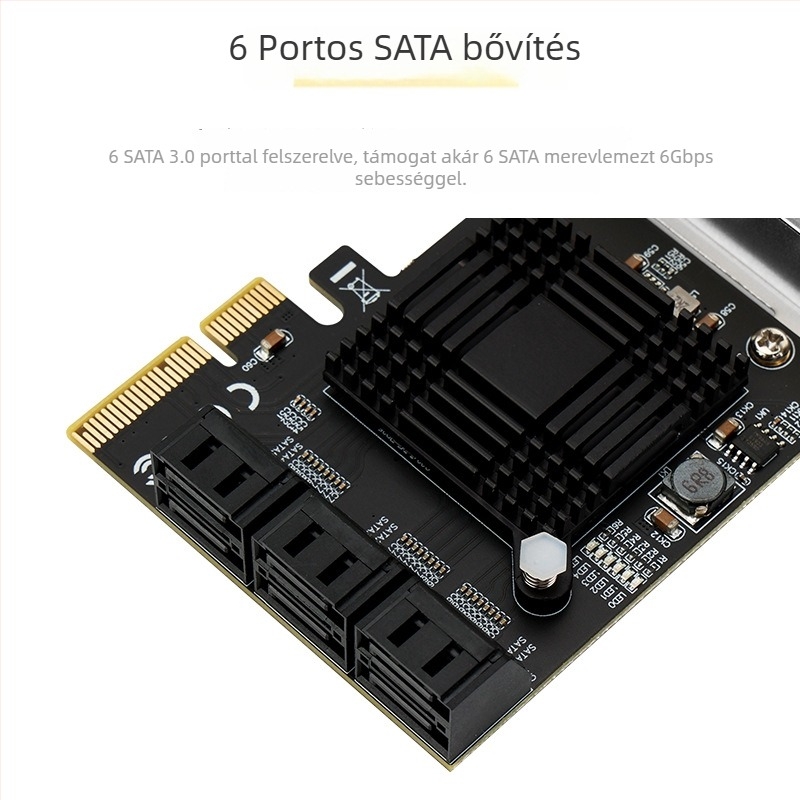 Hatportos PCIe x4 SATA 3.0 bővítő kártya ASM1166 vezérlővel