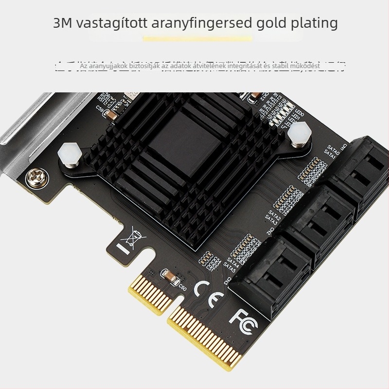 Hatportos PCIe x4 SATA 3.0 bővítő kártya ASM1166 vezérlővel