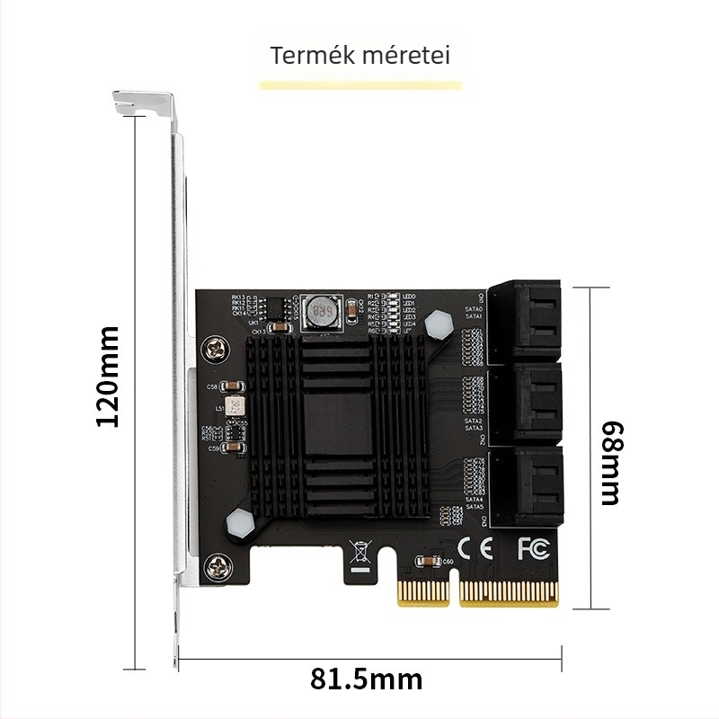 Hatportos PCIe x4 SATA 3.0 bővítő kártya ASM1166 vezérlővel