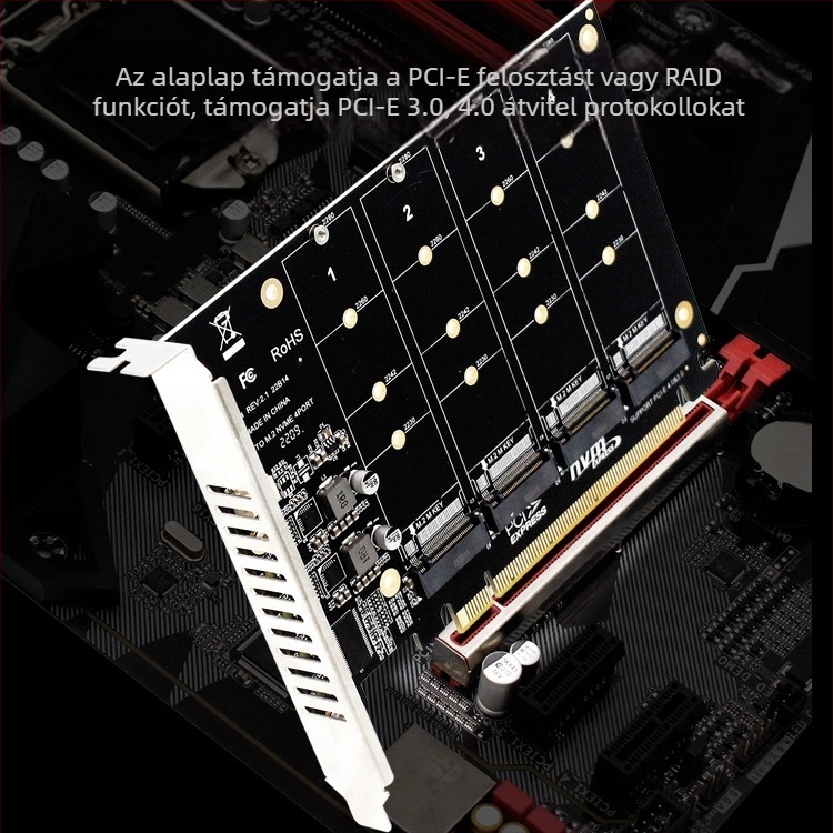 Panhong PH44 NVMe PCIe adapterkártya 4-diskos tömb jelosztással (OEM)