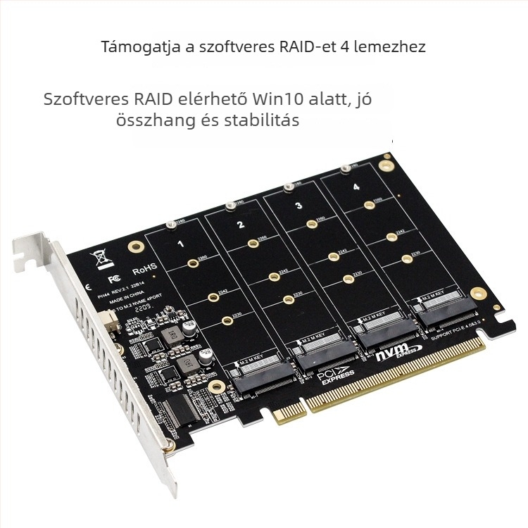 Panhong PH44 NVMe PCIe adapterkártya 4-diskos tömb jelosztással (OEM)
