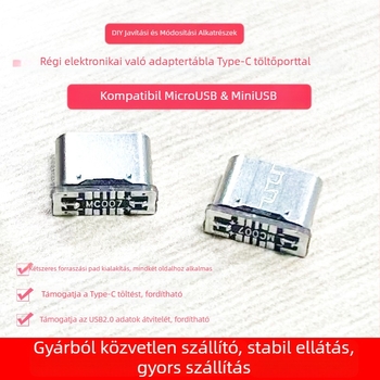 MC007 Micro USB-ról Type-C-re adapter lapkája, USB 2.0, Micro USB csatlakozó, alkalmazás: régi eszközök Micro USB portjának Type-C-re történő átalakítása, réz mag