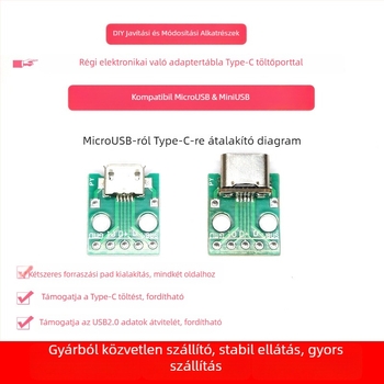 MC007 Micro USB-ról Type-C-re adapter lapkája, USB 2.0, Micro USB csatlakozó, alkalmazás: régi eszközök Micro USB portjának Type-C-re történő átalakítása, réz mag