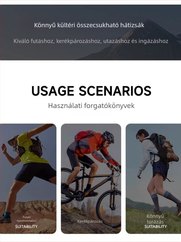 Nothing könnyű túrahátizsák, légáteresztő, vízlepergető, bővíthető kapacitású, összecsukható tároláshoz