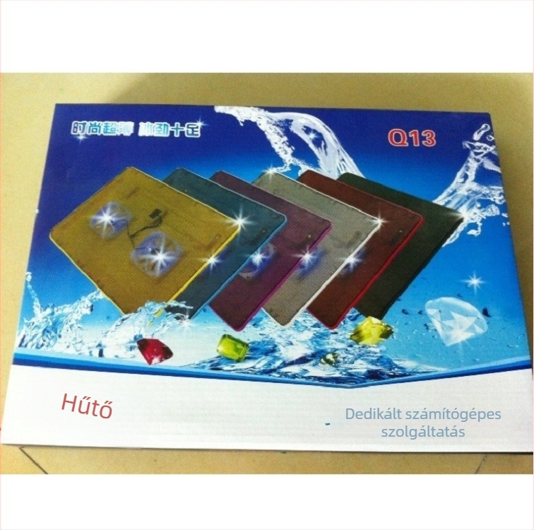 Notebook hűtő radiátor kettős ventilátorral, fém hálóval, modell Q13, kompatibilis notebookokkal/ ultrabookokkal/ Playbook