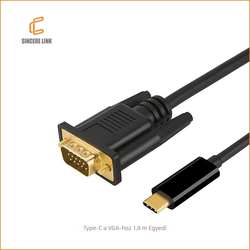 Type-C to VGA adapter kábel USB 3.1, VGA interfész, RTD2166 + DP12580, 10800 Mbps, aranyozott csatlakozók