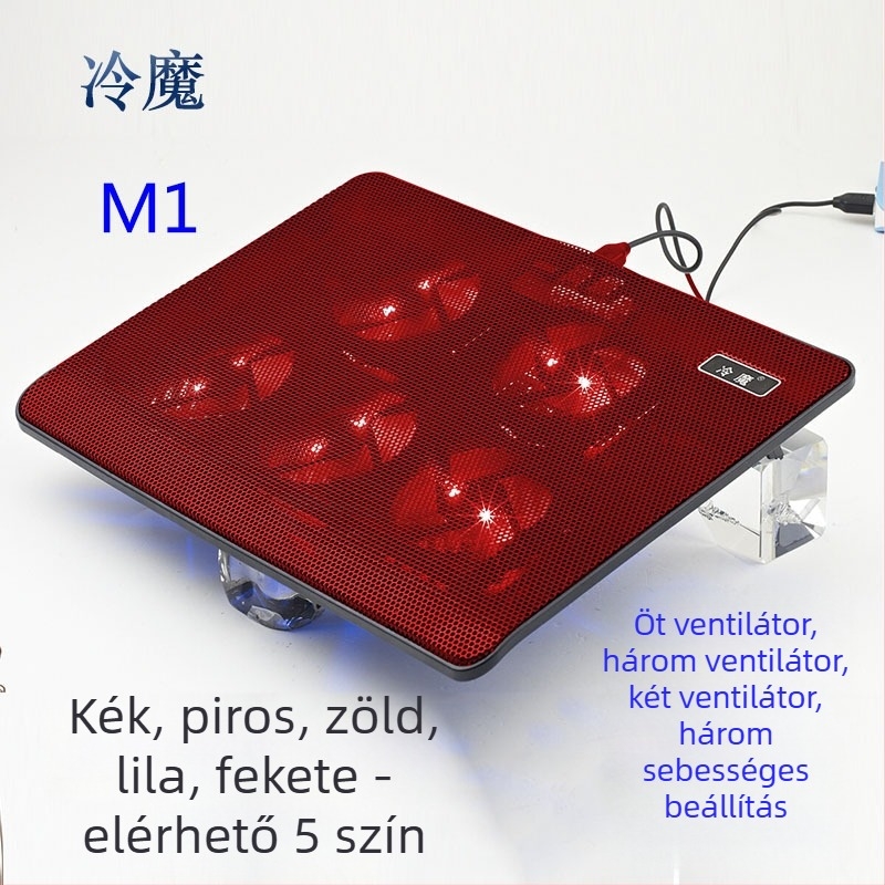 M1 noteszgép hűtőalap, 5 ventilátoros konfiguráció, légáramlásos hűtés, műanyag kivitel