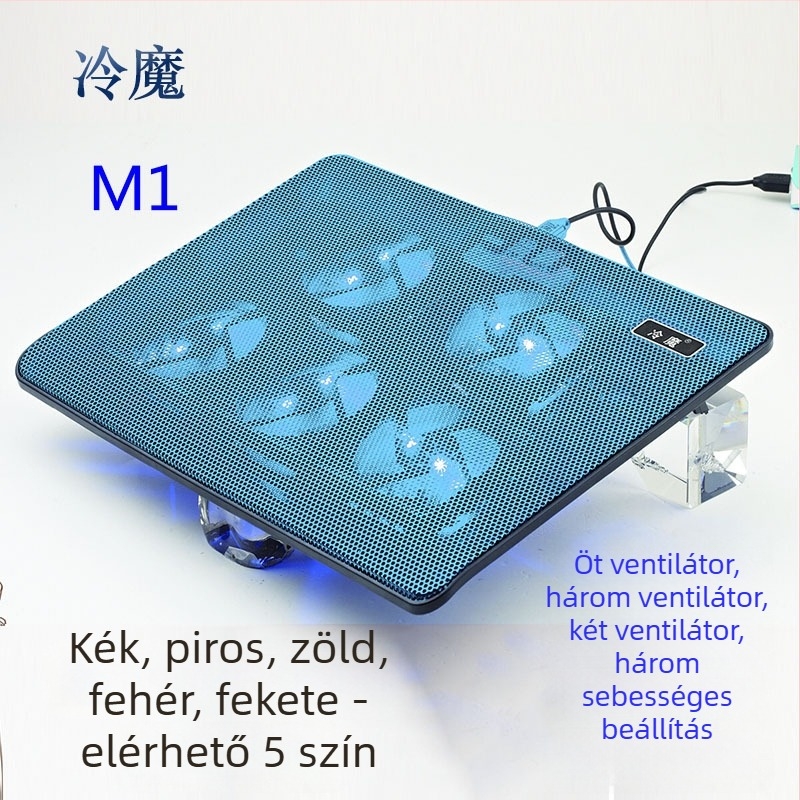 M1 noteszgép hűtőalap, 5 ventilátoros konfiguráció, légáramlásos hűtés, műanyag kivitel