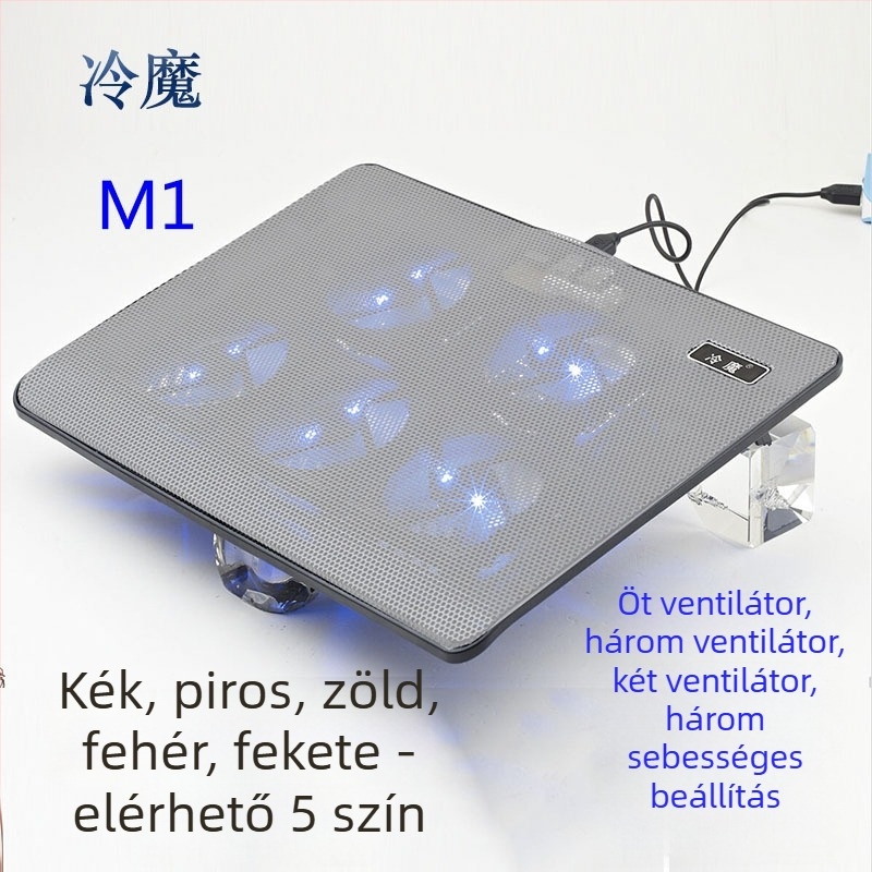 M1 noteszgép hűtőalap, 5 ventilátoros konfiguráció, légáramlásos hűtés, műanyag kivitel