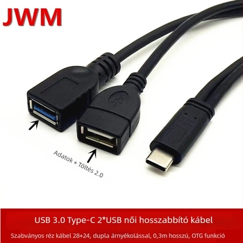 Type-C to USB 3.0 női OTG adapter kábel Android telefonokhoz, 0,3 m hosszú, rézmag, adatátvitel legfeljebb 5 Gbps