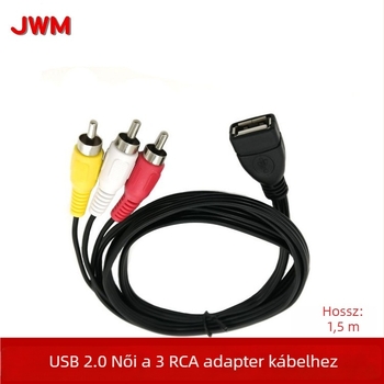 JWM USB női 3RCA adapterkábel, USB 2.0, 480Mbps, rézmagú