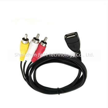 JWM USB női 3RCA adapterkábel, USB 2.0, 480Mbps, rézmagú