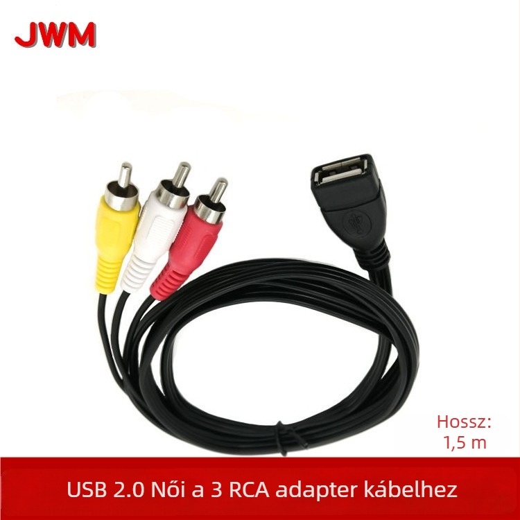 JWM USB női 3RCA adapterkábel, USB 2.0, 480Mbps, rézmagú
